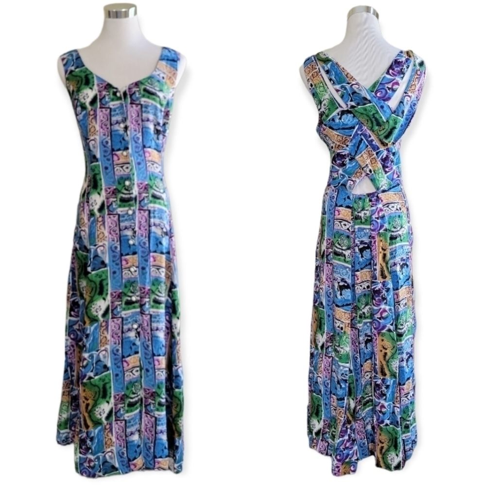 Vintage Studio C Retro Boho Rayon Midi Dress